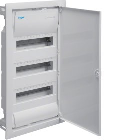 Automatinių išjungiklių skydelis HAGER, 36 modulių, įleidžiamas, baltas su baltomis metalinėmis durelėmis, IP30, VU36NE