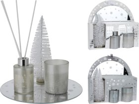 Namų kvapo ir žvakės dovanų rinkinys, su veidrodžiu ir dekoratyvine kalėdų eglute., pilkų atspalvių