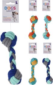 Žaislas šunims, virvė su kamuoliukais, skirtingų spalvų, ilgis 18 cm
