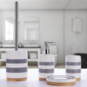 Stiklinė SEPIO Oslo White, pastatoma, keraminė, baltos su pilkomis juostelėmis spl.