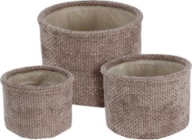 Daiktadėžė, apvalios formos, šviesiai rudos sp., 17,5 x 17,5 x 14 cm.