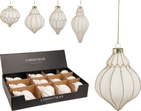 Eglutės žaisliukas, 4 skirtingos formos, baltos sp. su aukso sp. blizgučiais