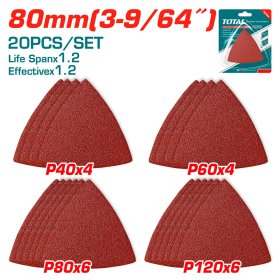 Šlifavimo popierius TOTAL, P40-P120, 80 mm, 20 vnt., TAC78080201