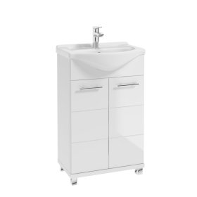 Vonios spintelė DEFRA D55, 53 x 80 x 31 cm,  apatinė, pastatoma,  balta, blizgi, laminuota, be praustuvo, 2 durų, 1 lentyna