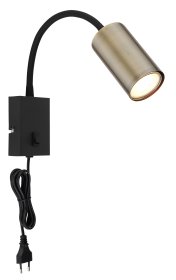 Kryptinis šviestuvas GLOBO Robby, GU10, 1x25W, 230V, su jung., 1,5m laidas, metalinis, matinės juodos, antikvar. žalvario sp., 70x440x320 mm, 57911WM