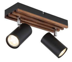 Kryptinis šviestuvas GLOBO Kayden, GU10, 2 x 25W, 230V, matinis metalas, tamsiai ruda mediena, 260 x 80 x 125 mm