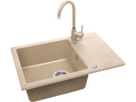 Plautuvės komplektas ODUS Od-303, 65 x 44 x 17 cm, akmens masės, smėlio spalvos, komplekte maišytuvas, ventilis, Lenkija