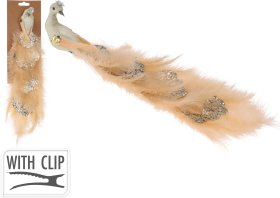 Kalėdinė dekoracija Povas, prisegama, auksinės sp., 9 x 24 x 6 cm