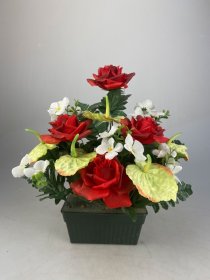 Dirbtinių rožių ir anturių puokštė vazone NOVELLY HOME, rožinės ir žalsvos sp., P7175x14