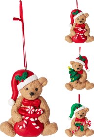 Eglutės žaisliukas Meškiukas, 3 skirtingi dizainai (su saldainine lazdele, su eglute, su dovanų maišeliu), 7 x 1,5 x 8,5 cm