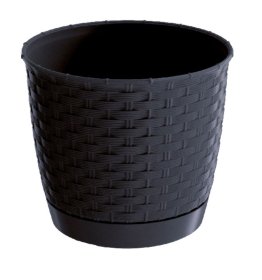 Plastikinis lauko vazonas RATOLLA, su padėklu, juodos sp., vazono skersmuo 16,5 cm.