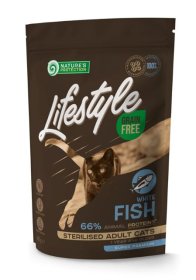 Sausas ėdalas katėms NATURE'S PROTECTION LIFESTYLE, suaugusių sterilizuotų kačių begrūdis,pašaras su balta žuvimi, 0,4kg