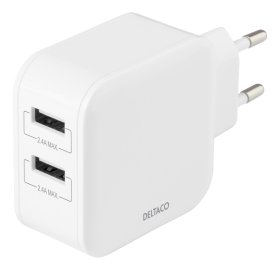 Sieninis įkroviklis DELTACO USB-AC175, 2x USB-A 2,4 A, iš viso 24 W, baltos sp.