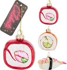 Eglutės žaisliukas Sušiai, stiklas, 3 skirtingi dizainai, 6 x 2,5 x 6,7 cm