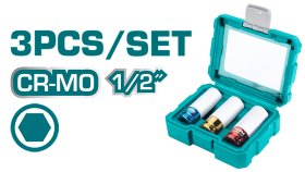Galvučių rinkinys su apsaugomis TOTAL, CrMo, nebraižančios paviršių, 1/2", 17, 19, 21mm, 3vnt., THMLNS031