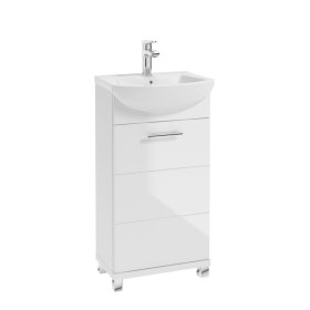 Vonios spintelė DEFRA D45, 43 x 80 x 25 cm, apatinė, pastatoma,  balta, blizgi, laminuota, be praustuvo, 1 durų, 2 lentynos