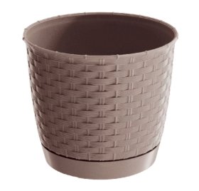 Plastikinis lauko vazonas RATOLLA, su padėklu, kakavinės sp., vazono skersmuo 16,5 cm.