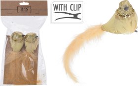 Kalėdinė dekoracija Paukštis, prisegamas, auksinės sp., 2 vnt.