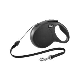 Pavadėlis FLEXI Classic, M, iki 20kg 8m virvelinis,juodos spalvos