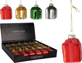 Eglutės žaisliukas Dovanėlė, aukso/sidabro/raudonos/žalios sp., 37 x 37 x 60 mm