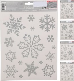 Kalėdiniai langų lipdukai, sidabro sp., 4 skirtingi dizainai, 21 x 30 cm