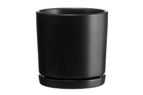 Kambarinis keraminis vazonas 4Living Tapiola, su pritvirtinta lėkštute, matinės juodos sp., 15 x 15 x 15 cm.