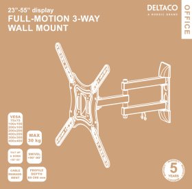 Televizoriaus laikiklis DELTACO Arm-0255, TV 23-55 colių, 3 krypčių, iki 30 kg, 75 x 75 iki 400 x 400 mm, juodos sp.