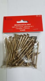 Medsraigčiai WHT, 4 x 60 mm, įleidžiama galva, cinkuoti, 50 vnt., pridėtas antgalis TORX20