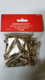 Medsraigčiai WHT, 4,5 x 60 mm, įleidžiama galva, cinkuoti, 50 vnt., pridėtas antgalis TORX20