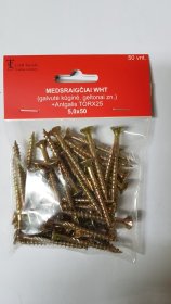 Medsraigčiai WHT, 5 x 50 mm, įleidžiama galva, cinkuoti, 50 vnt., pridėtas antgalis TORX25