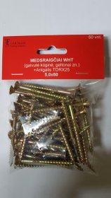 Medsraigčiai WHT, 5 x 60 mm, įleidžiama galva, cinkuoti, 50 vnt., pridėtas antgalis TORX25