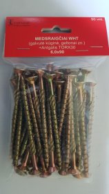 Medsraigčiai WHT, 6 x 90 mm, įleidžiama galva, cinkuoti, 50 vnt., pridėtas antgalis TORX30