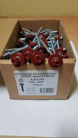 Šiferiniai sraigtai, 4,8 x 100 mm, RAL3009 vyšnių sp., cinkuoti, su tarpine, 100 vnt.