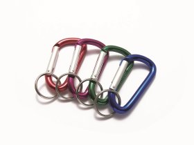 Karabinas su rakto žiedu POSAMO VAUKA, 80 × 8mm, žal., mėlyn., raud., violet. spalvos