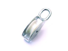 Kreipiamasis kėlimo įrenginio skriemulys POSAMO VAUKA, 40mm, iki 10mm lynui, galvanizuotas plienas, Zn, plastikas