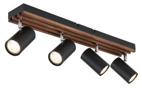 Kryptinis šviestuvas GLOBO Kayden, GU10, 4 x 25W, 230V, matinis metalas, tamsiai ruda mediena, 560 x 80 x 125 mm