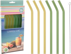 Daugkartiniai šiaudeliai, su valymo šepetėliu, 19 cm, 6 vnt.