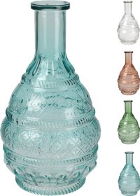 Stiklinė vaza, butelio formos, 4 skirtingos spalvos, 22 cm