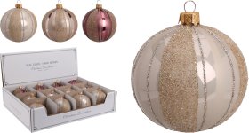 Eglutės žaisliukas, 3 skirtingos spalvos, su dryželiais, skersmuo 8 cm