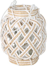 Žibintas, su metaline rankena, baltos ir smėlinės sp., aukštis 20 cm