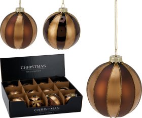 Eglutės žaisliukas, stiklas, dryžuotas, 2 skirtingos sp., skersmuo 8 cm