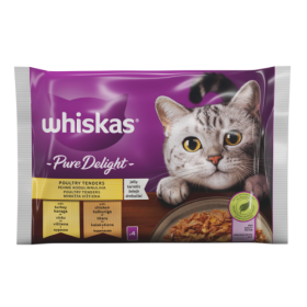 Konservuotas kačių ėdalas WHISKAS Pure Delight, su vištiena ir kalakutiena, suaugusioms katėms, 4x85g