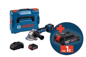 Akumuliatorinis kampinis šlifuoklis BOSCH Professional, GWS 18 V-11 S, 18 V, disko diametras 125 mm, 2x 5,0 Ah akumuliatoriai, kroviklis GAL 1880, lagamine, 06019N4002