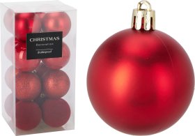 Eglutės žaisliukų rinkinys, 16 vnt., raudonos sp., skersmuo 6 cm