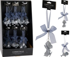 Kalėdinė dekoracija Vyno taurė su kaspinu, pakabinama, sidabrinės sp., 2 skirtingi dizainai, 2,5 x 2,5 x 16 cm