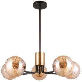 Pakabinamas šviestuvas G.LUX Gt-380-5-Bl Amber, 5 X E27, 600 mm skersmens, juodos/žalvario/gintaro sp.