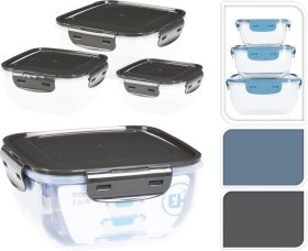 Maisto saugojimo dėžučių rinkinys, 3 skirtingų dydžių, mėlynos arba juodos sp.