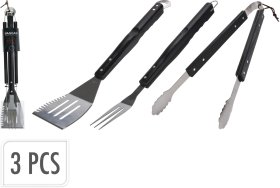 Įrankių rinkinys BBQ, nerūdijančio plieno su medine rankena, juoda spalva, 3 vnt.