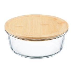 Produktų laikymo indas AMBITION Natural, su bambuko dangteliu, apvalios formos, 900 ml