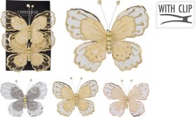 Kalėdinė dekoracija Drugelis, 3 vnt., su segtuku, 3 skirtingos sp., 13 x 9 x 1,5 cm